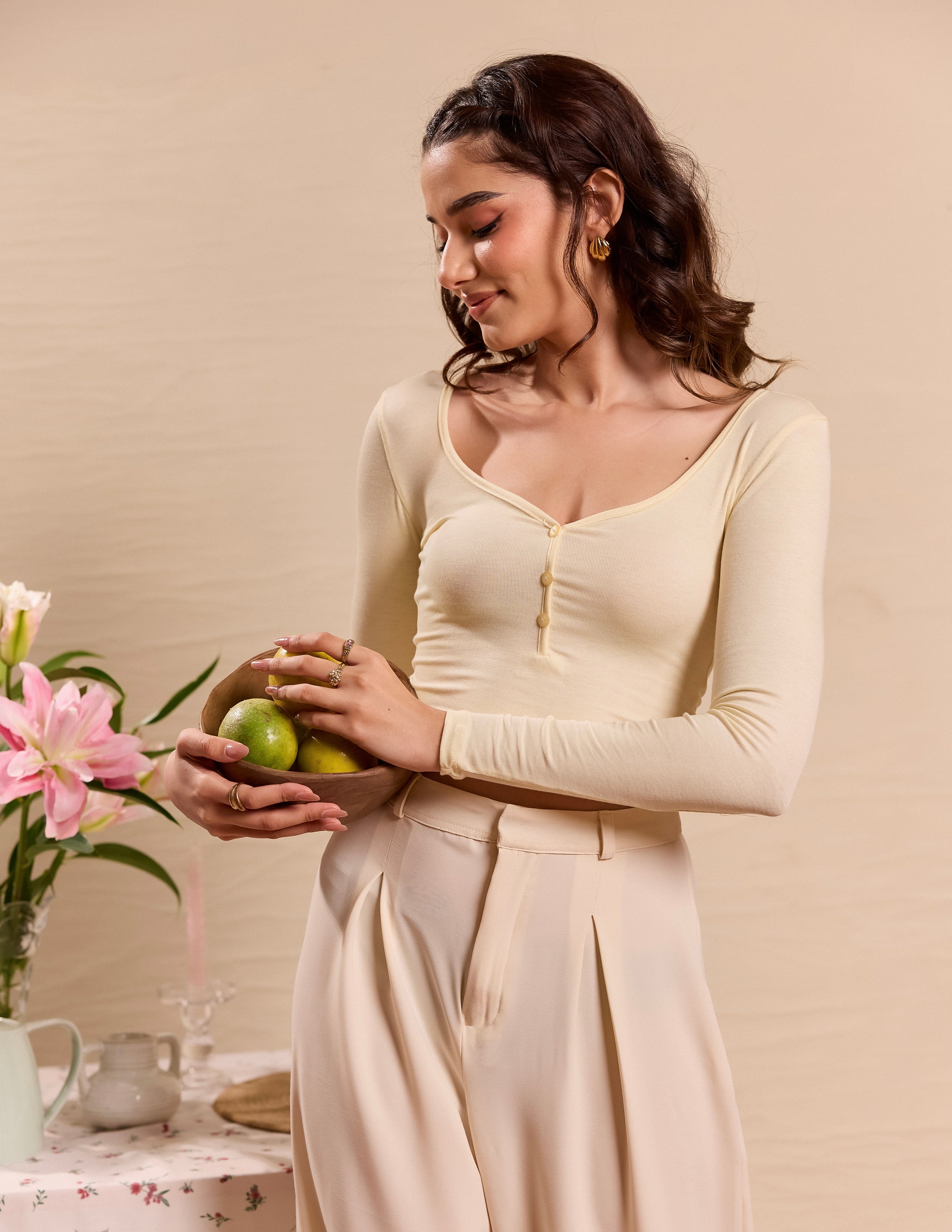 Long Sleeved Non Functional Button Detailed Top