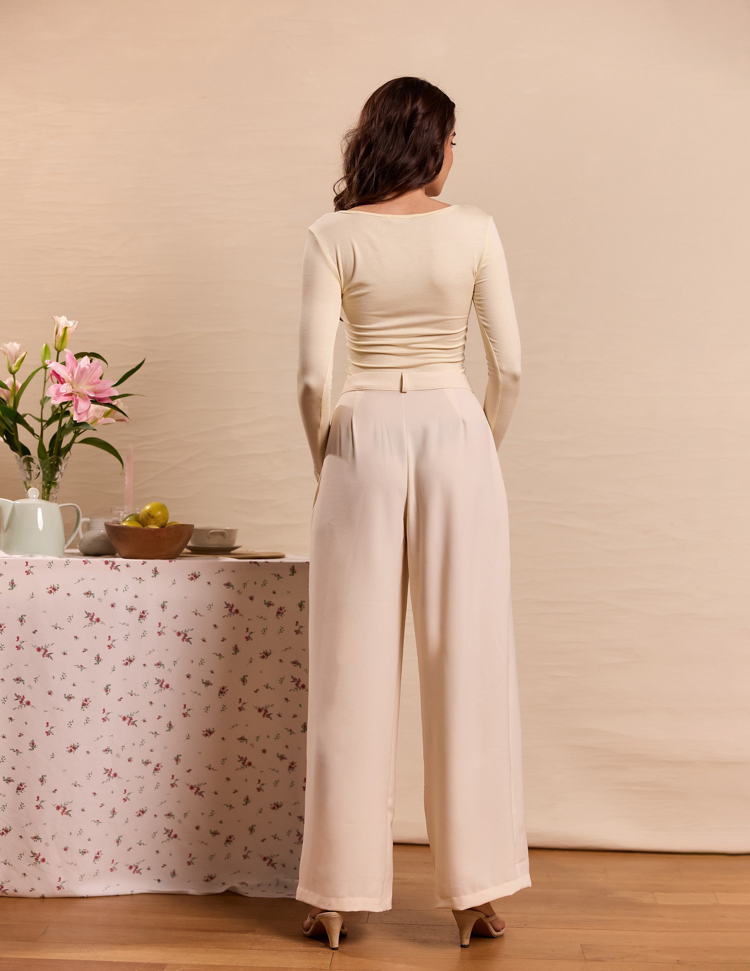 Front Pleated Wide Leg Pant