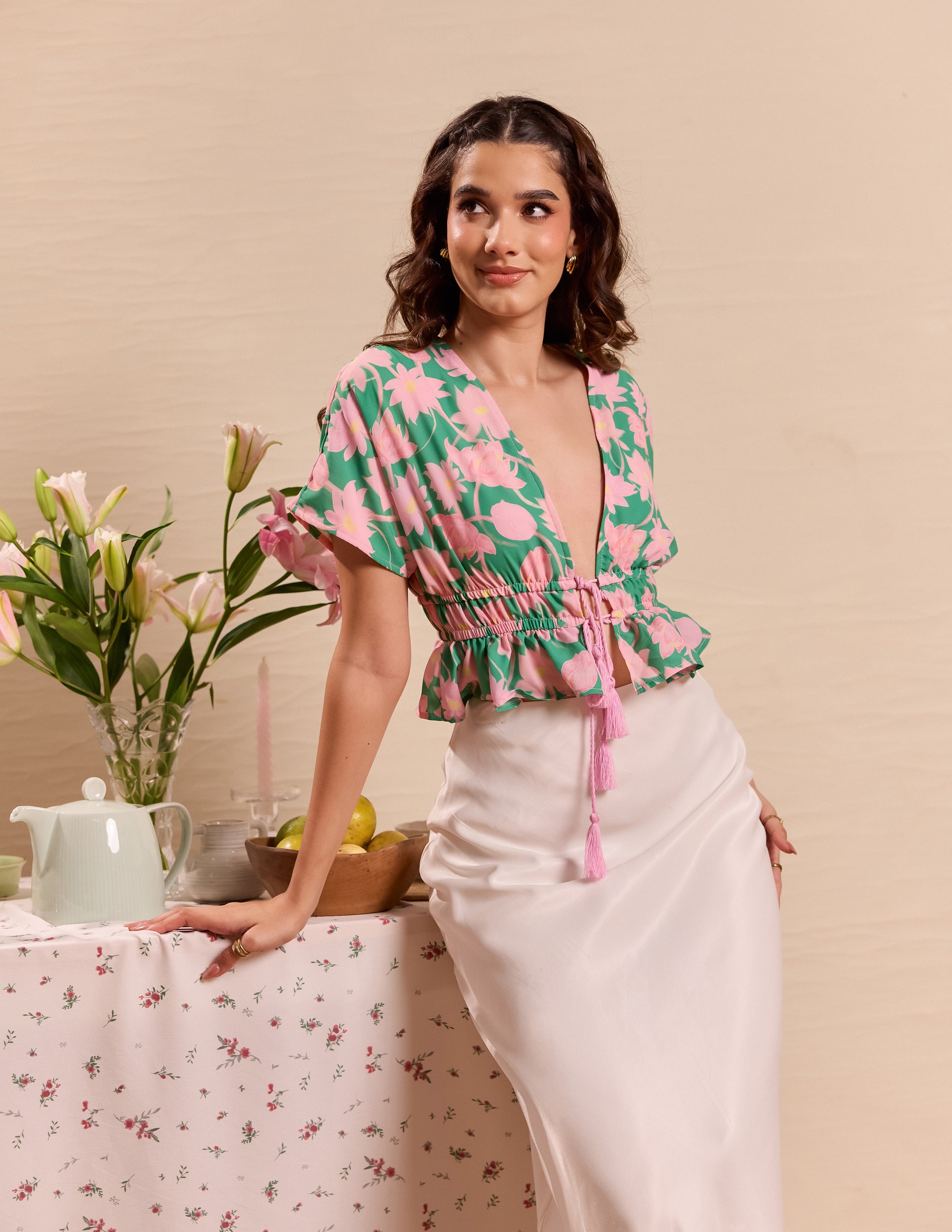 Front Tie Up Tassel Detailed Top