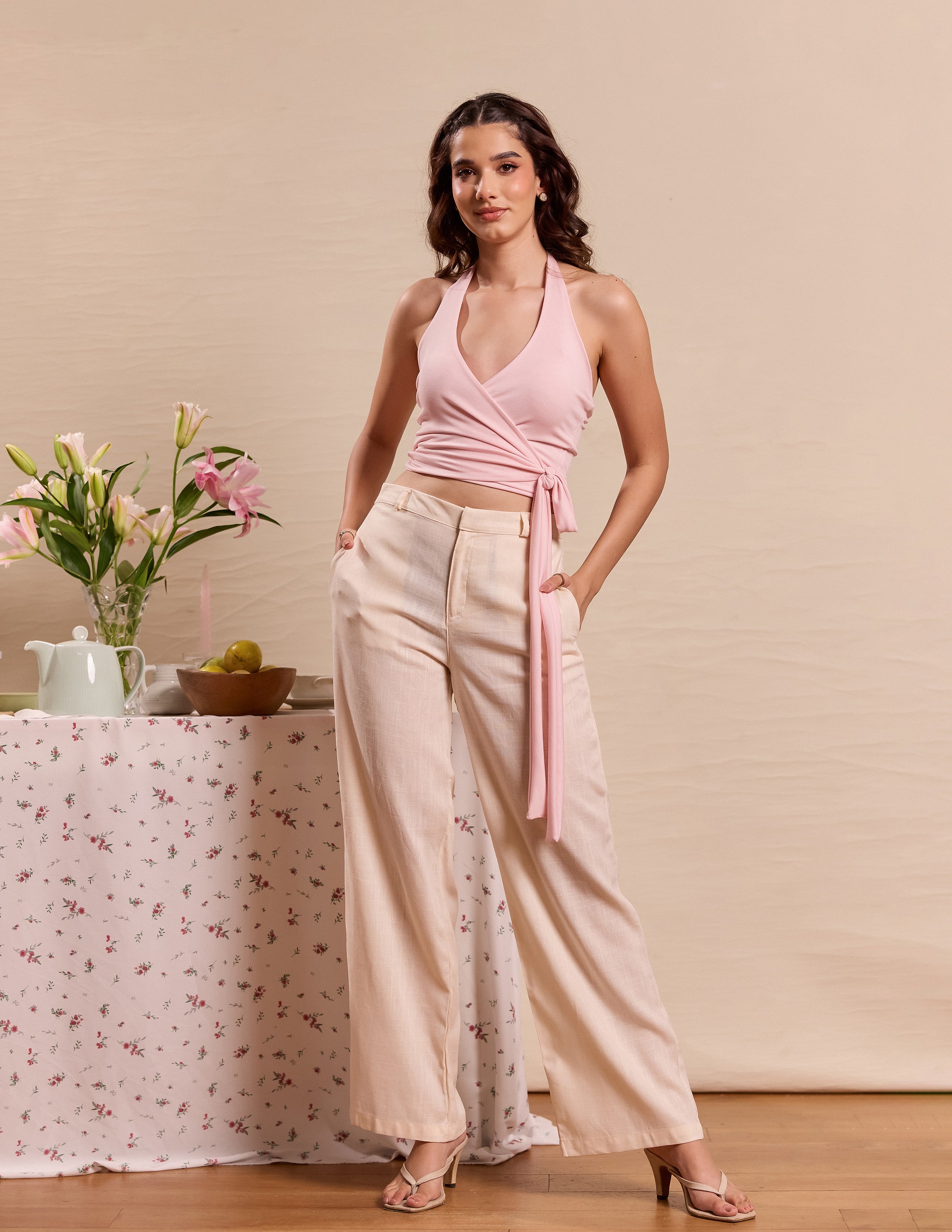 Sleeveless Front Wrap Tie Up Top