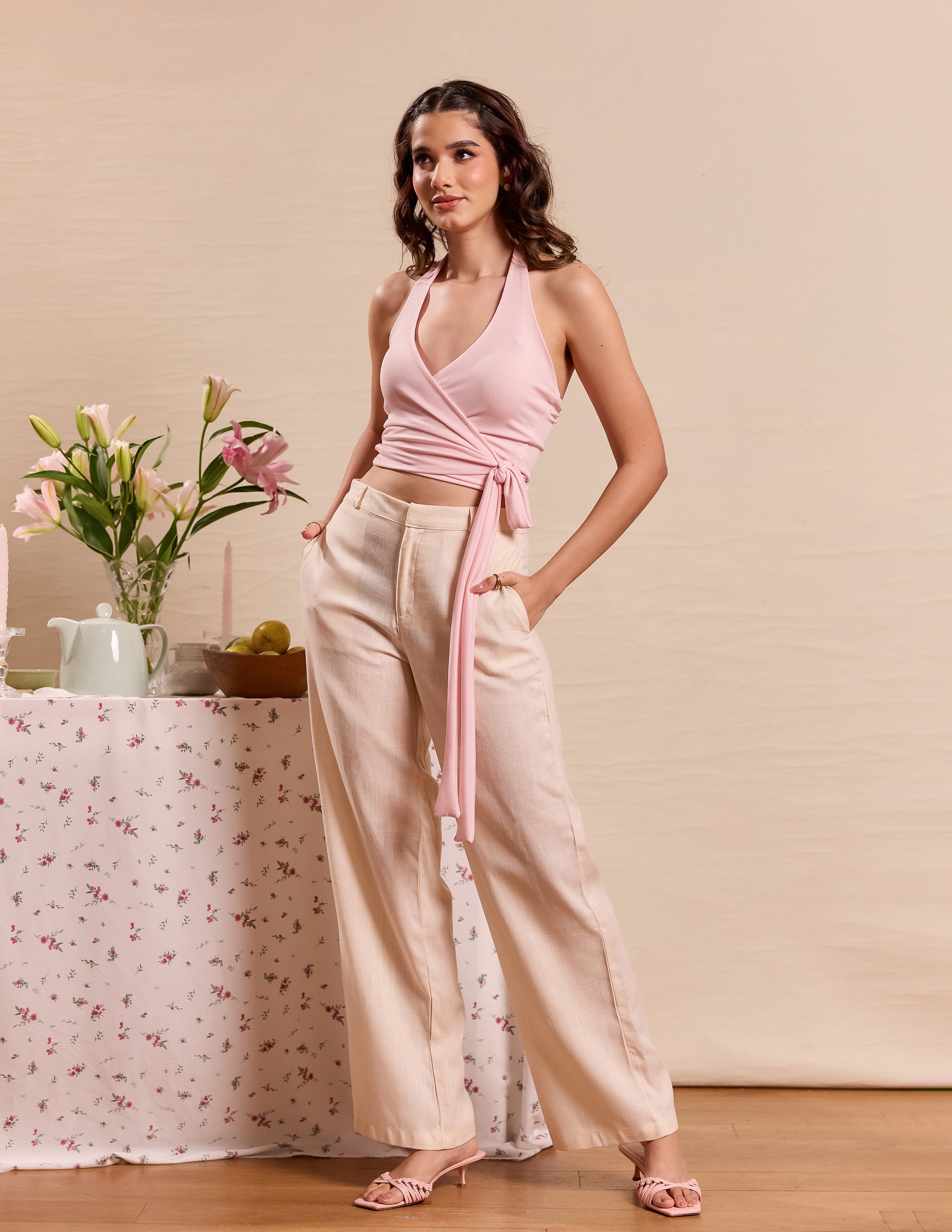 Mid Waist Wide Leg Pant