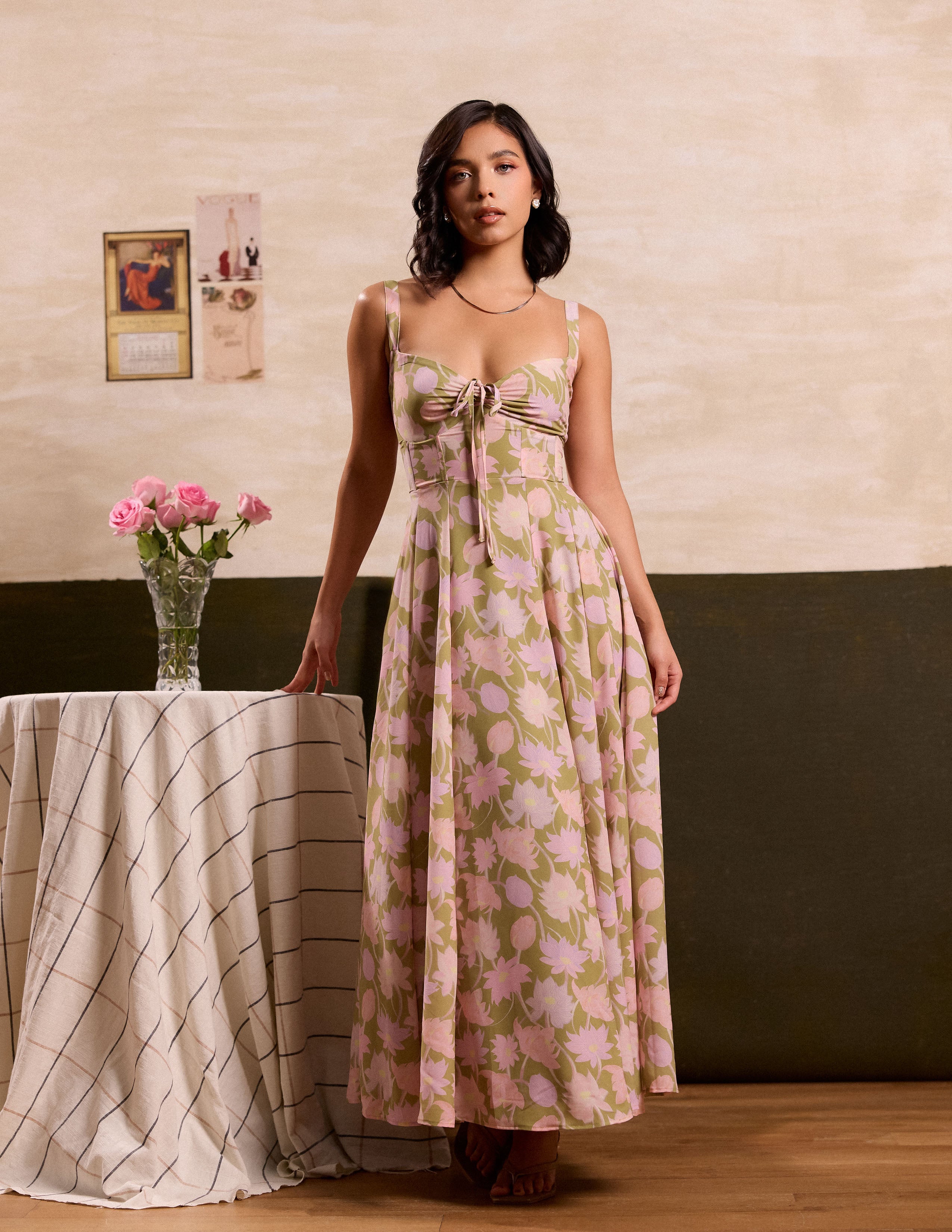 Front Ruched Flared Maxi Dress