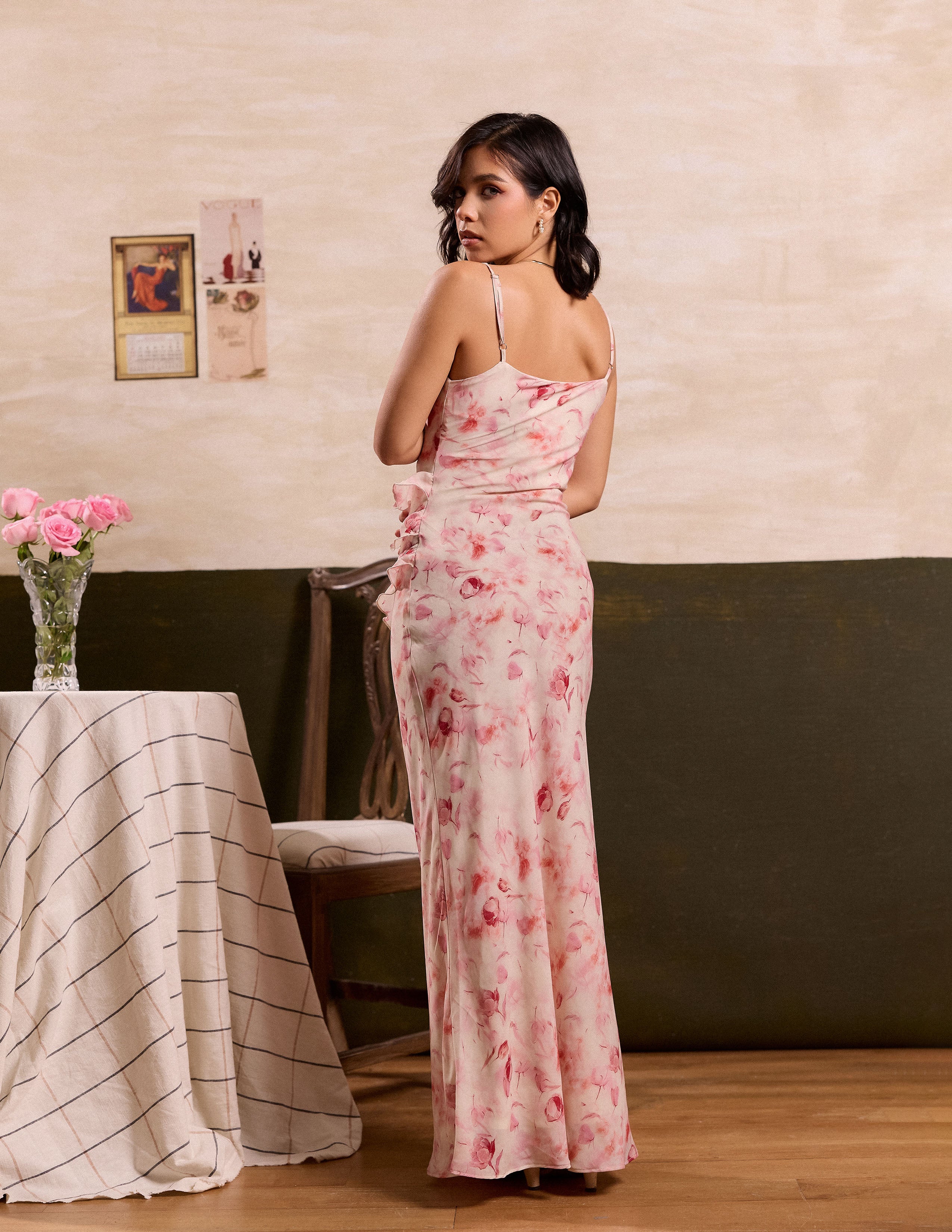 Asymetric Frill Detailed Cowl Dress