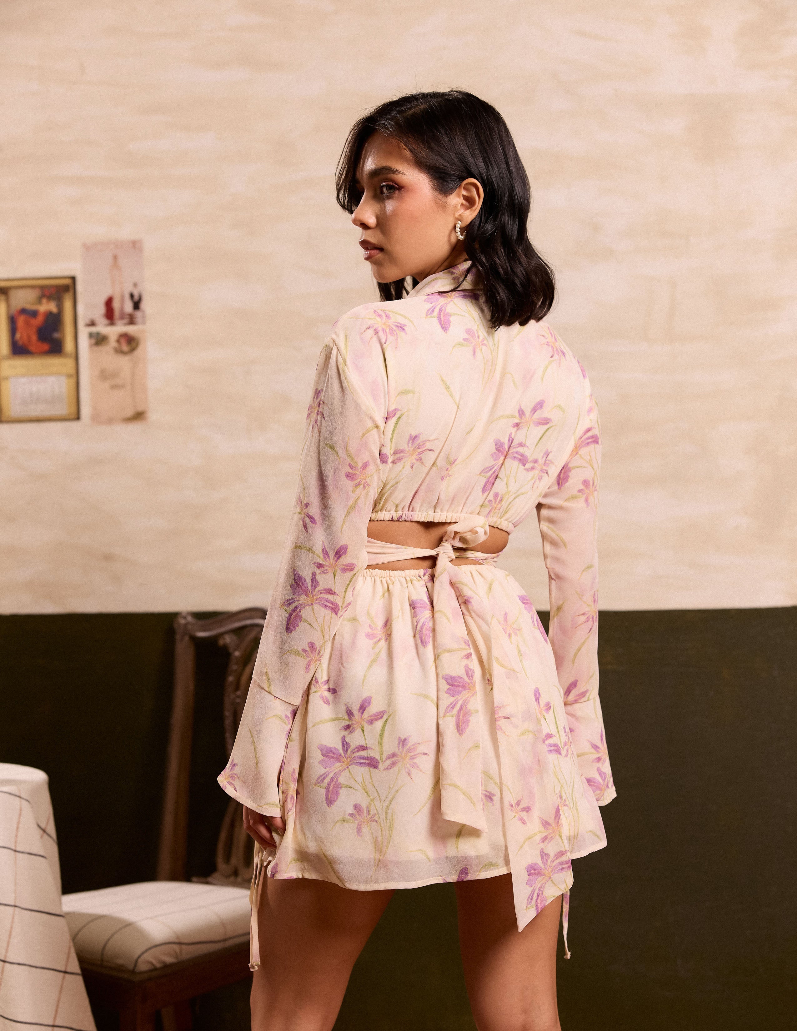 Button Down Back Tie-Up Mini Dress