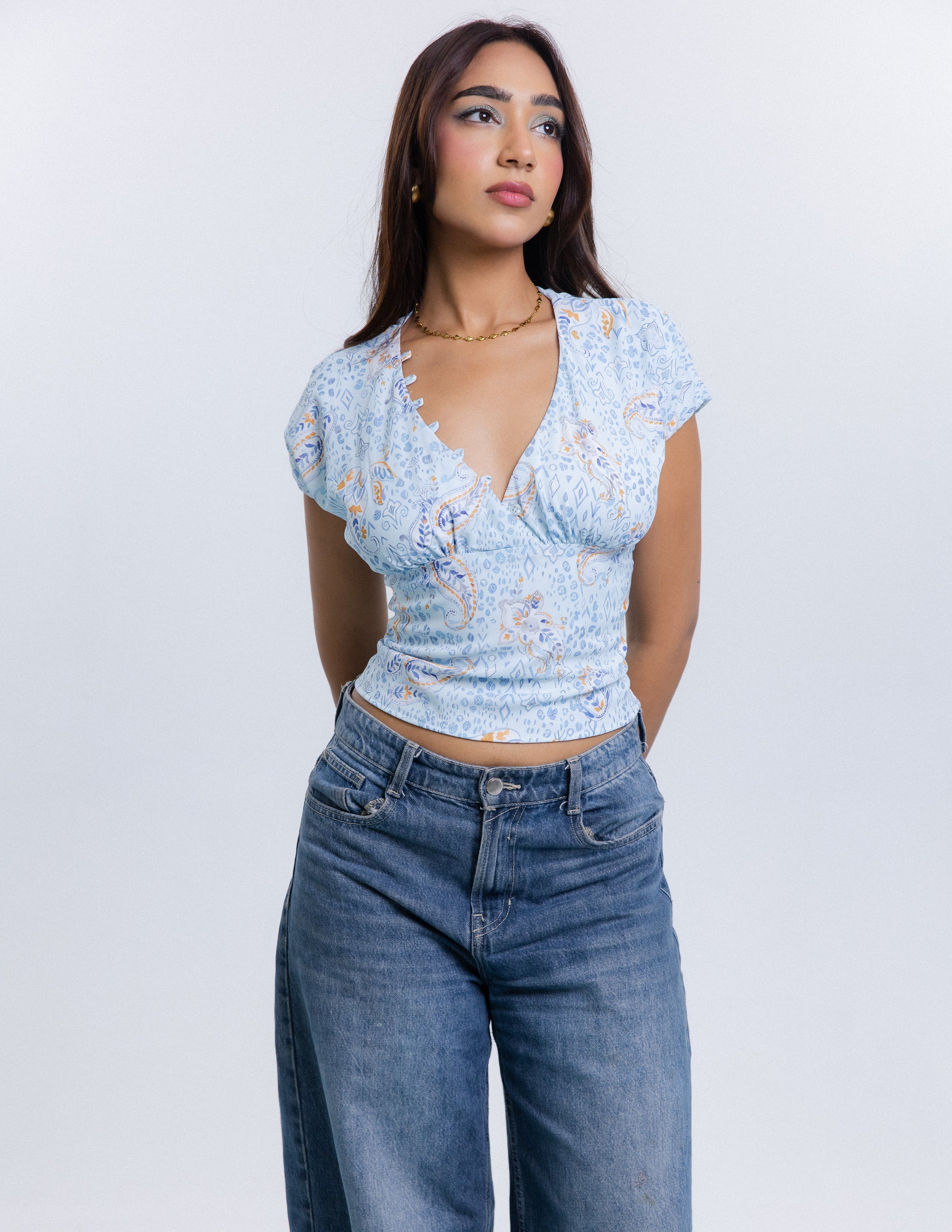 Button Detailed Mock Wrap Top