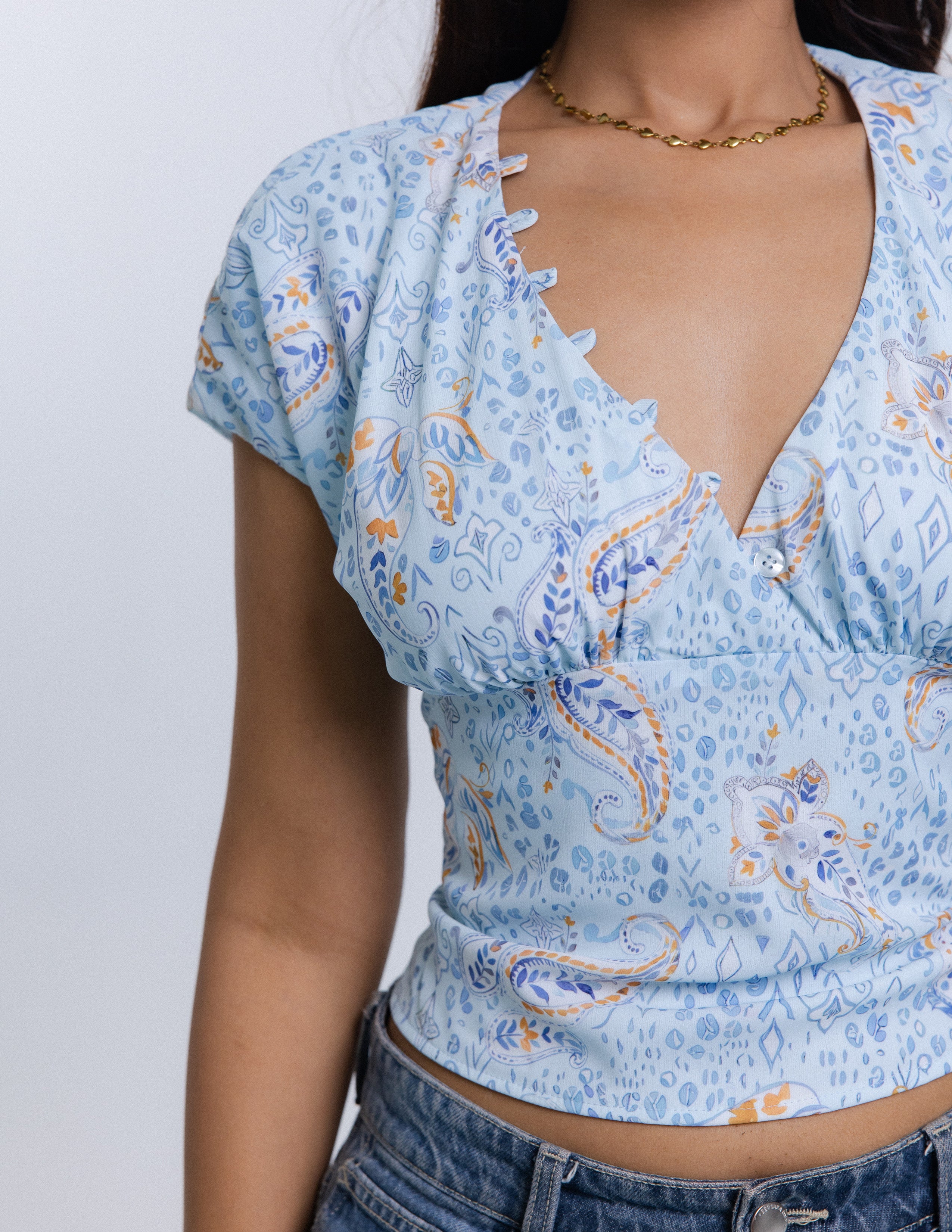 Button Detailed Mock Wrap Top