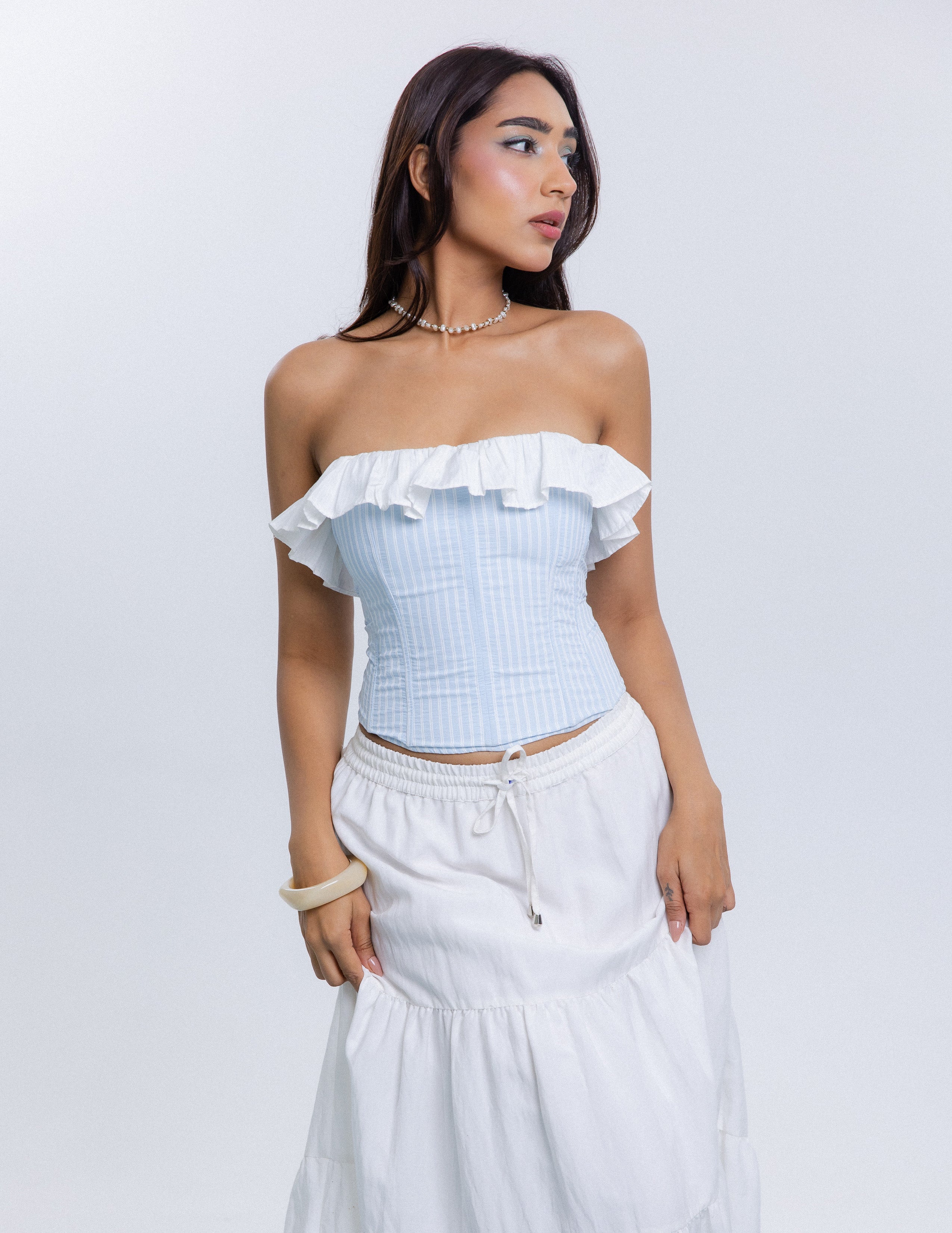 Frill Detailed Corset Tube Top
