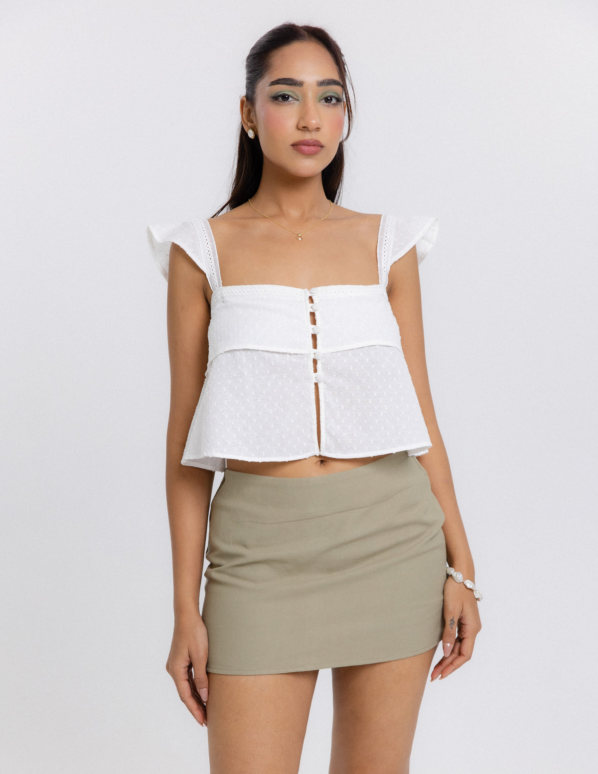 Button Down Lace Detail Top