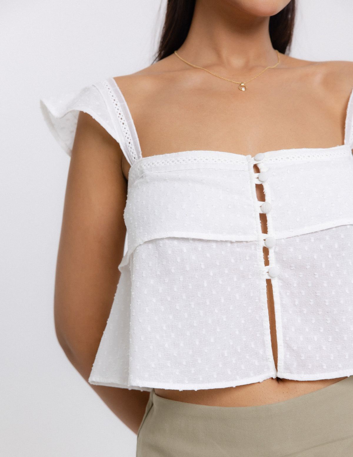 Button Down Lace Detail Top