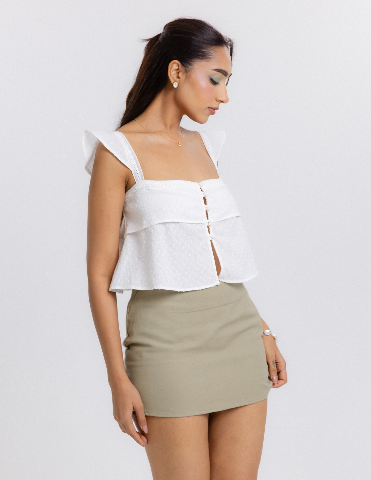 Button Down Lace Detail Top