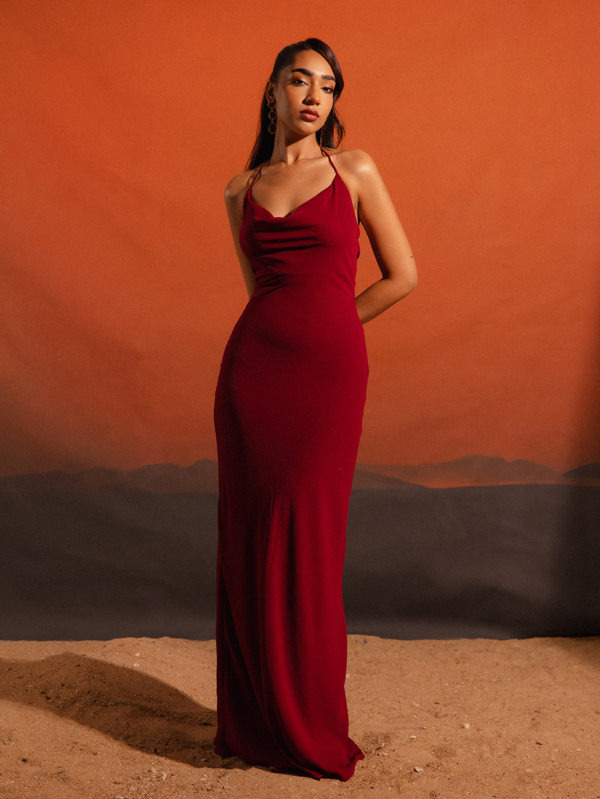 Front Cowl back Tie Up Maxi Dress