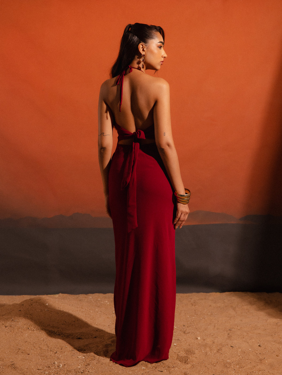 Front Cowl back Tie Up Maxi Dress