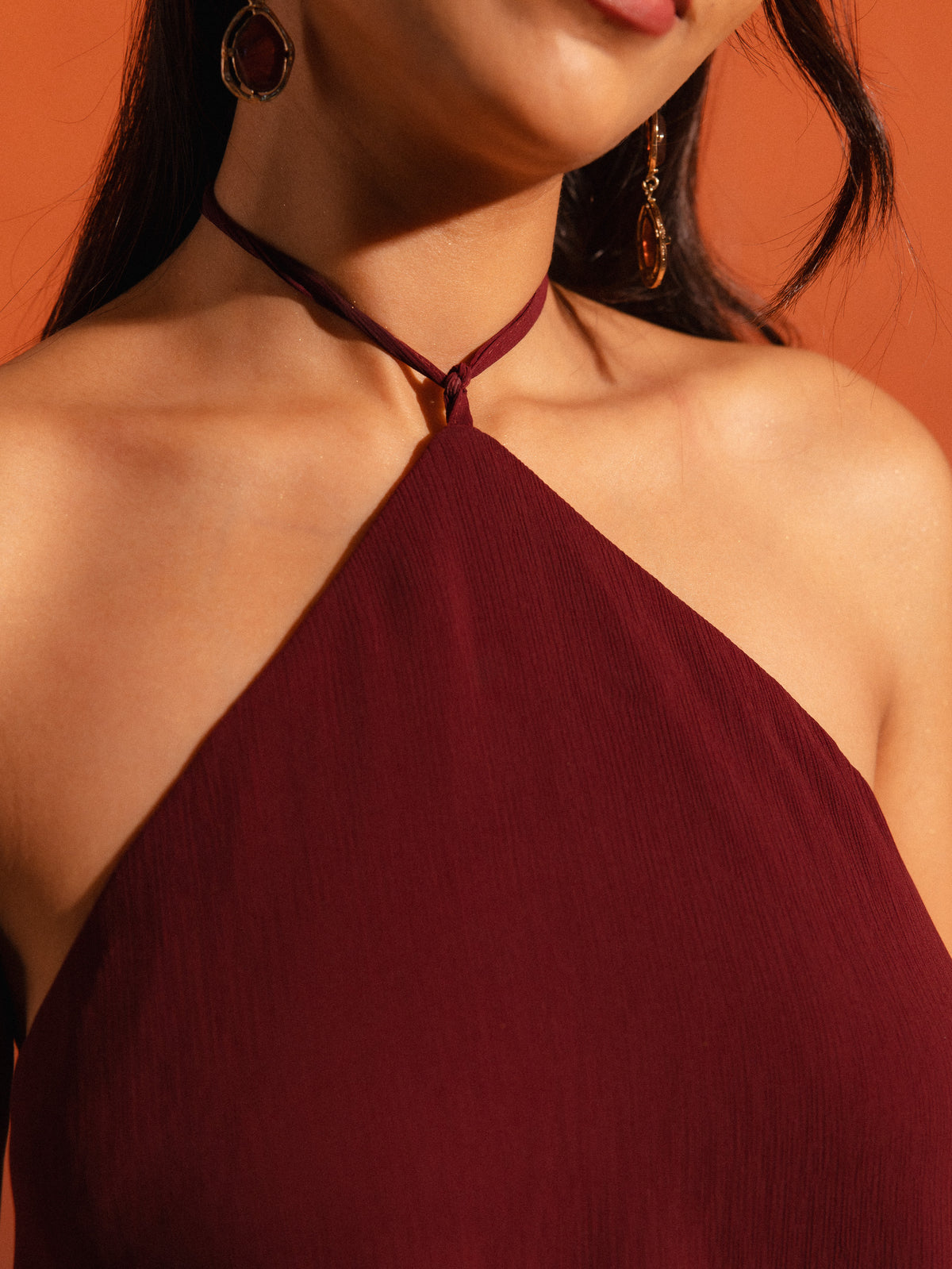 Neck tie Up Asymetrical Over Lapped Top