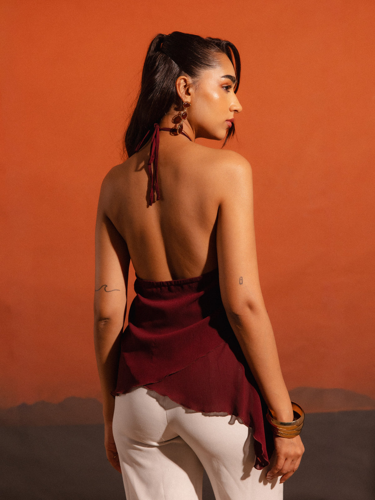 Neck tie Up Asymetrical Over Lapped Top