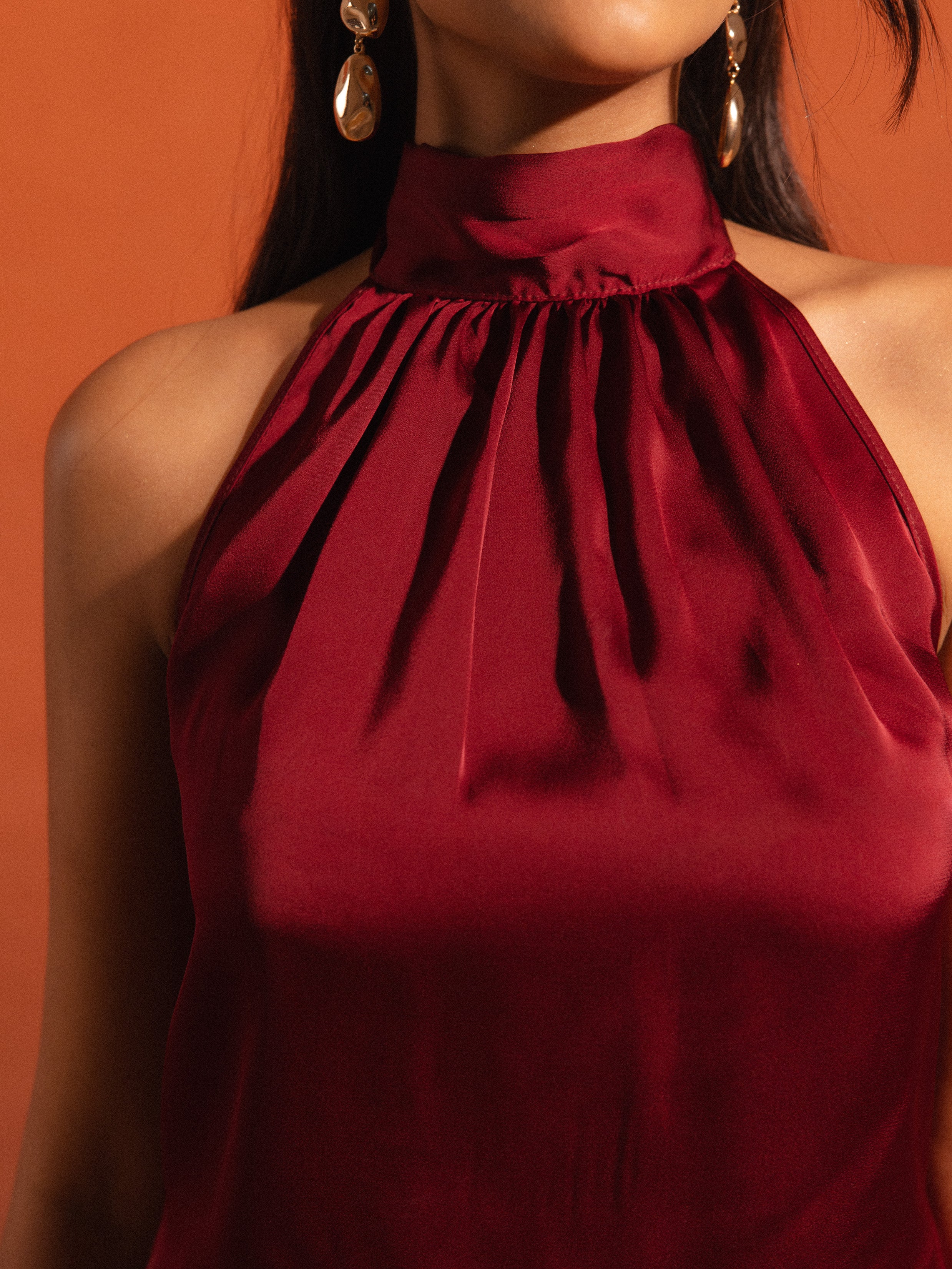 High Neck Tie Up Detailed Top