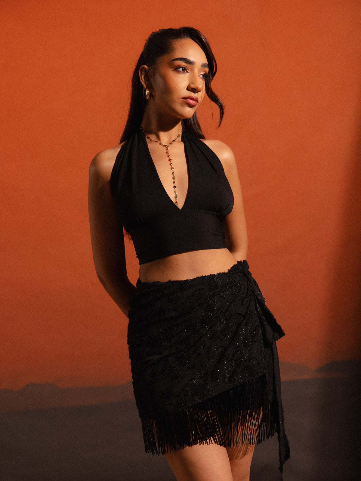Fringe Detailed Wrap Tie Up Mini Skirt