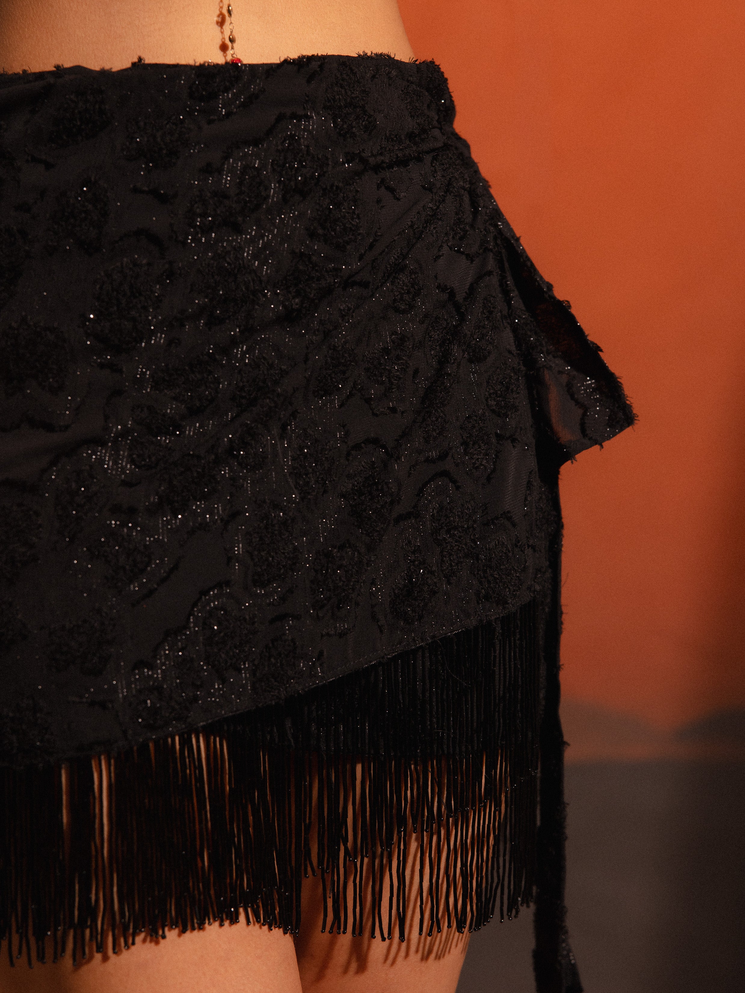 Fringe Detailed Wrap Tie Up Mini Skirt