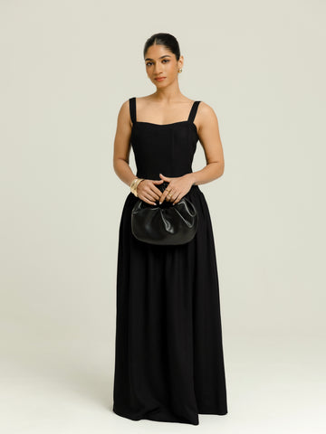 Thick Strap Detailed Low Waist Midi Dress