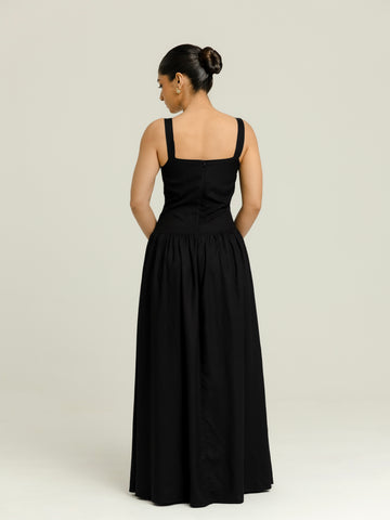 Thick Strap Detailed Low Waist Midi Dress