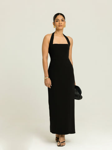 Halter Neck Tie Up Midi Dress