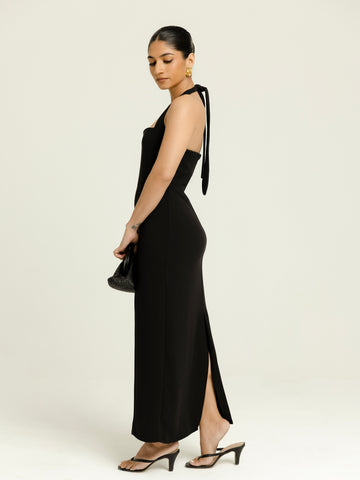 Halter Neck Tie Up Midi Dress