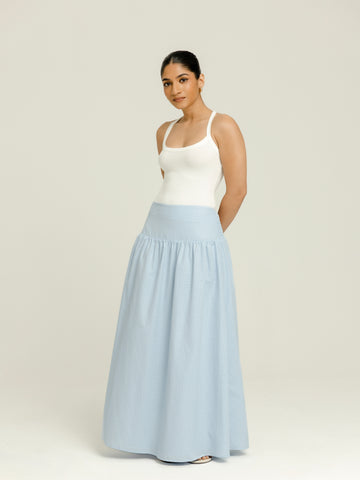 Smocking Detailed Yoke Gathering Maxi Skirt