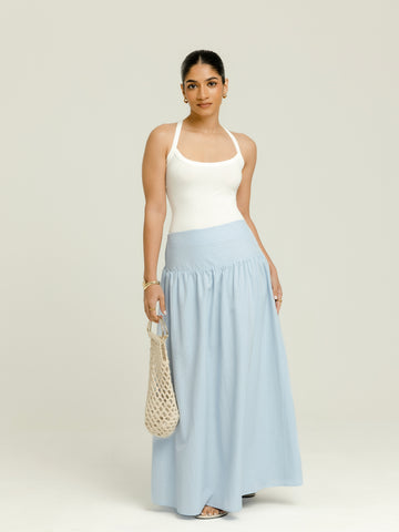 Smocking Detailed Yoke Gathering Maxi Skirt