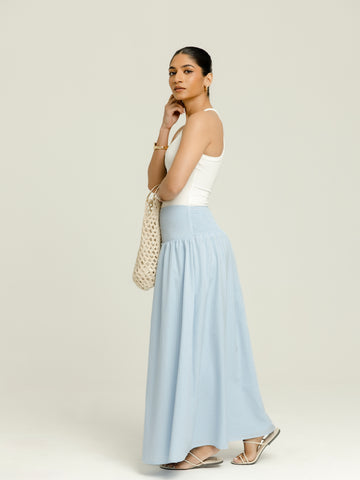 Smocking Detailed Yoke Gathering Maxi Skirt