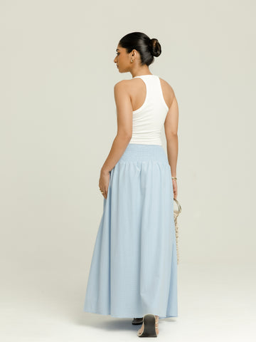 Smocking Detailed Yoke Gathering Maxi Skirt