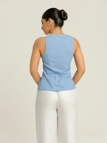 Scoope Neck Button Down Sleeveless Top