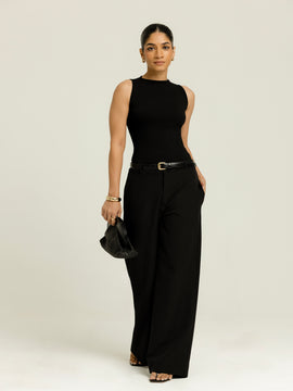 Boat Neck Body Fitted Sleeveless Top