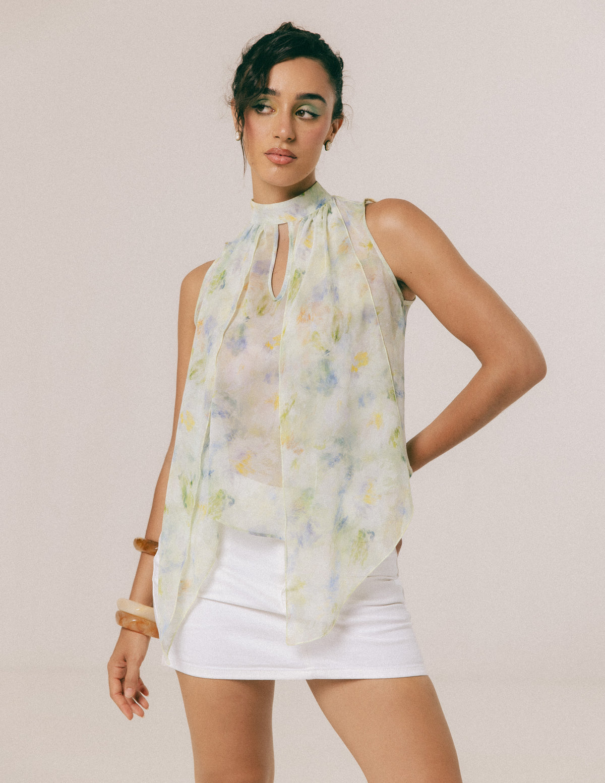 SHAWL DETAILED HIGH NECK TOP