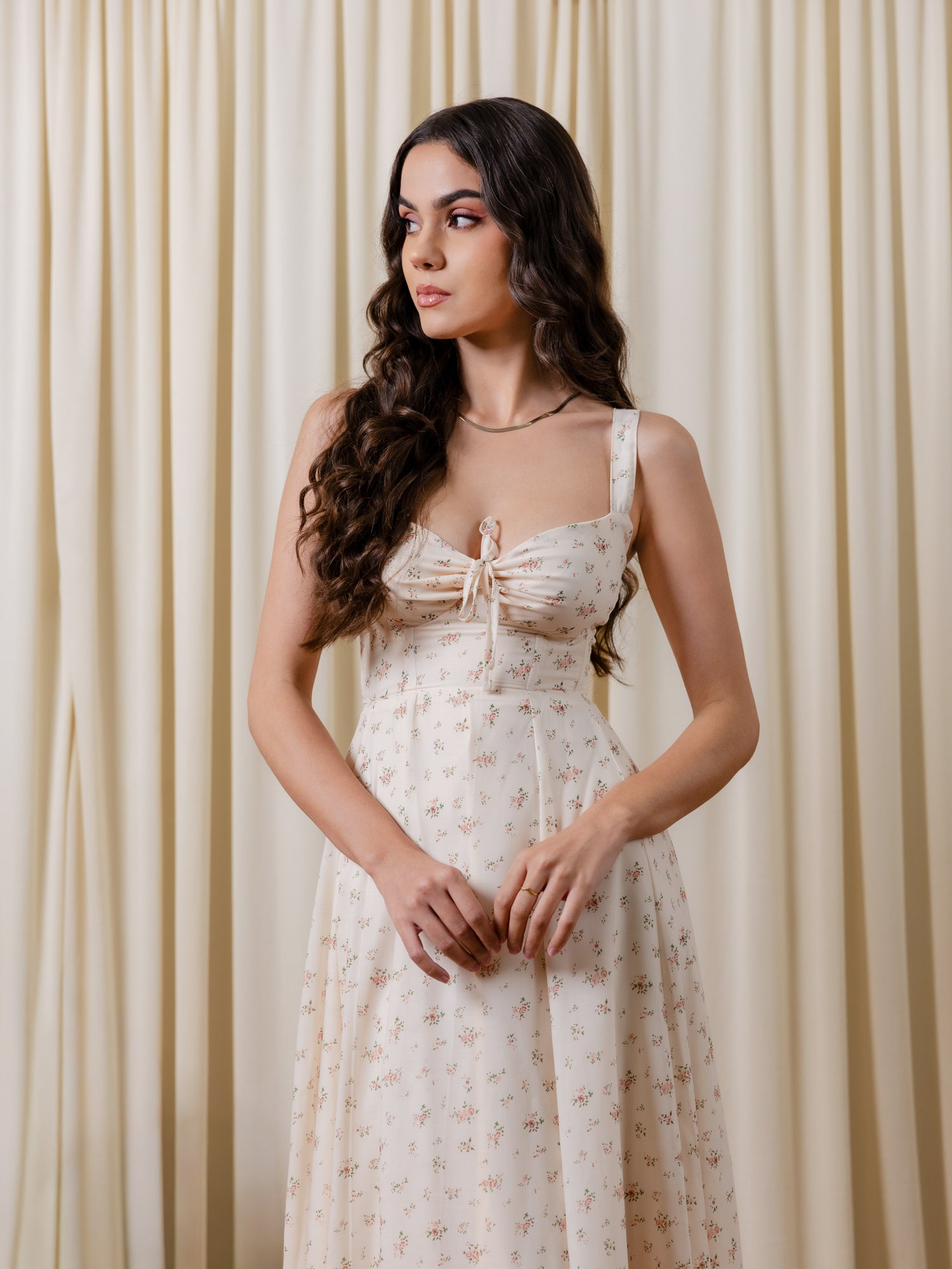 Bust Ruched Printed Maxi Dress