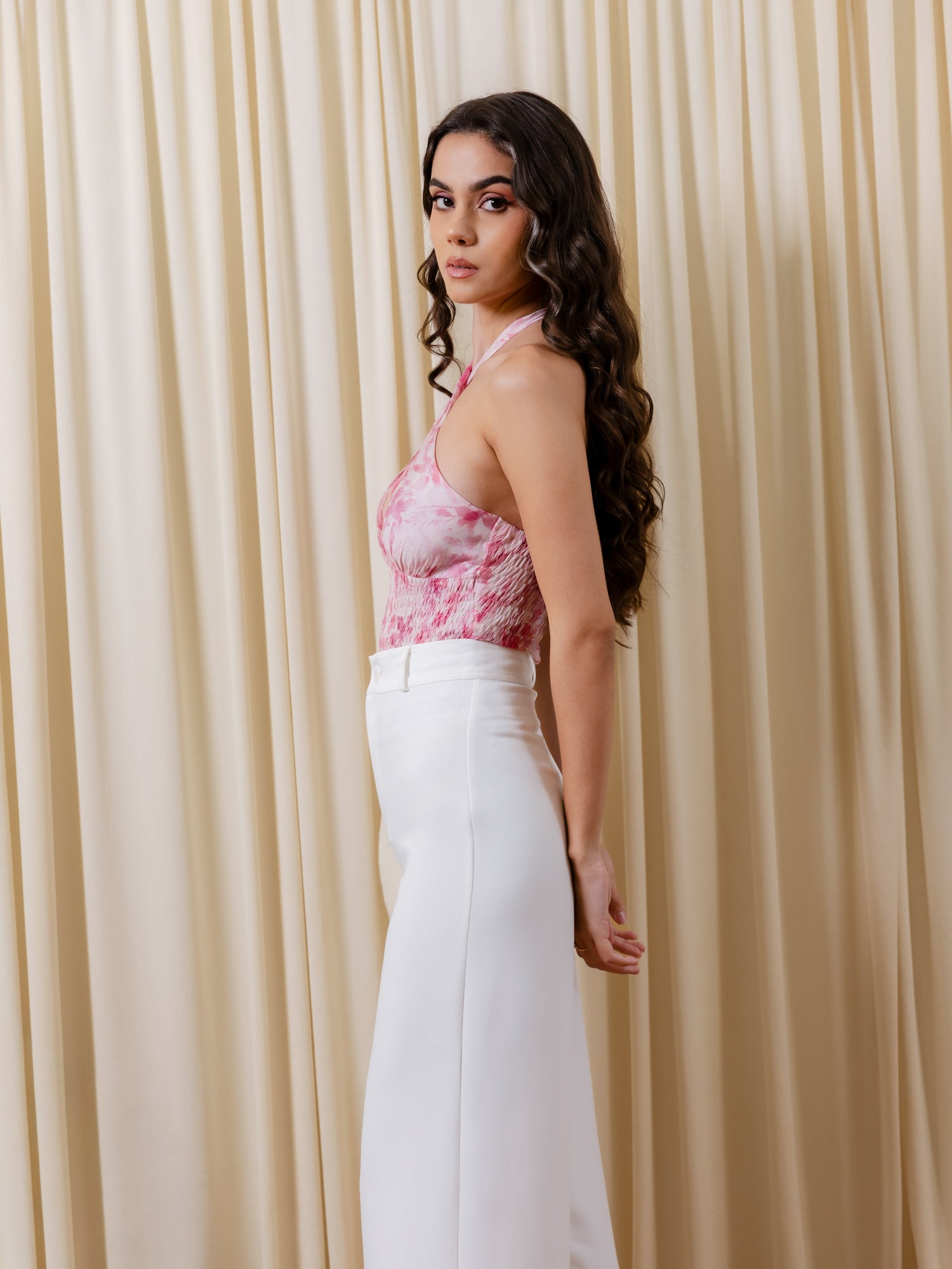 Smocking Detailed Printed Body Suit