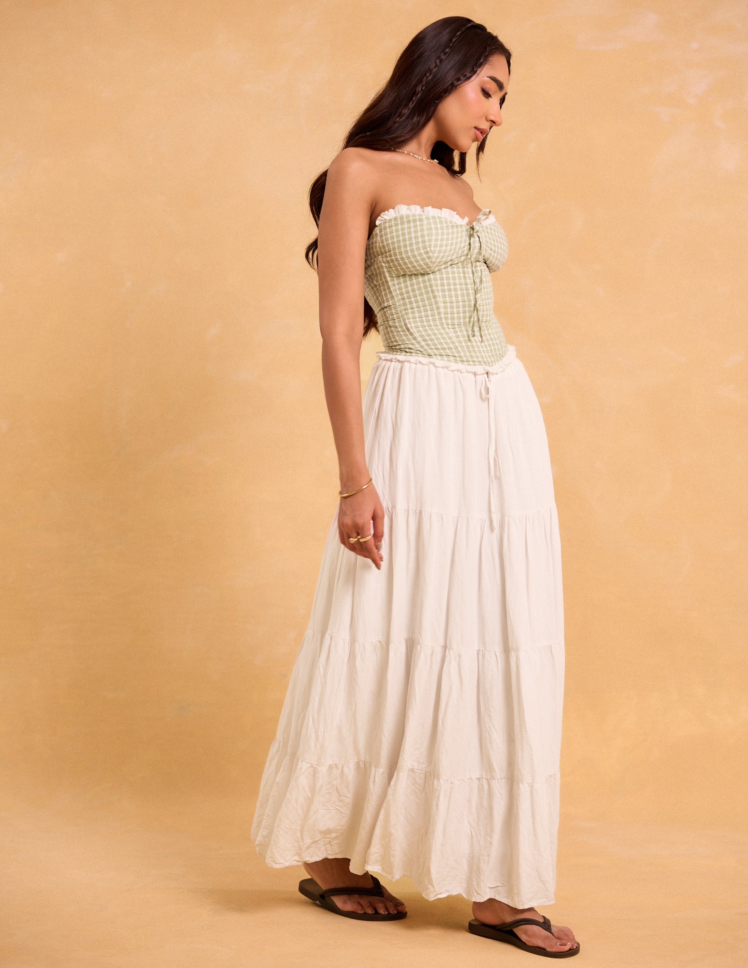 Frill Detailed Printed Corset Top