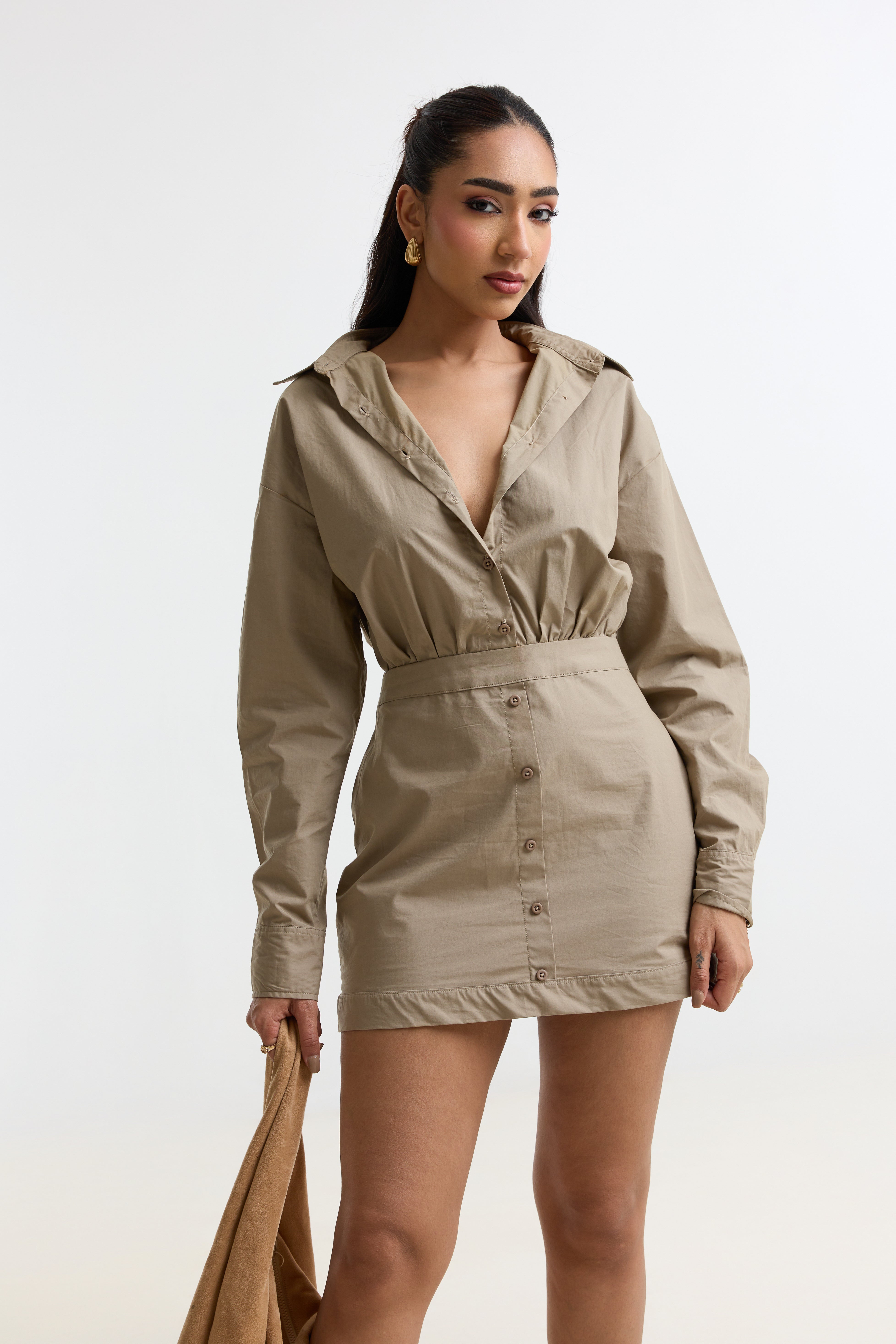 Button Down Long Sleeved Mini Dress