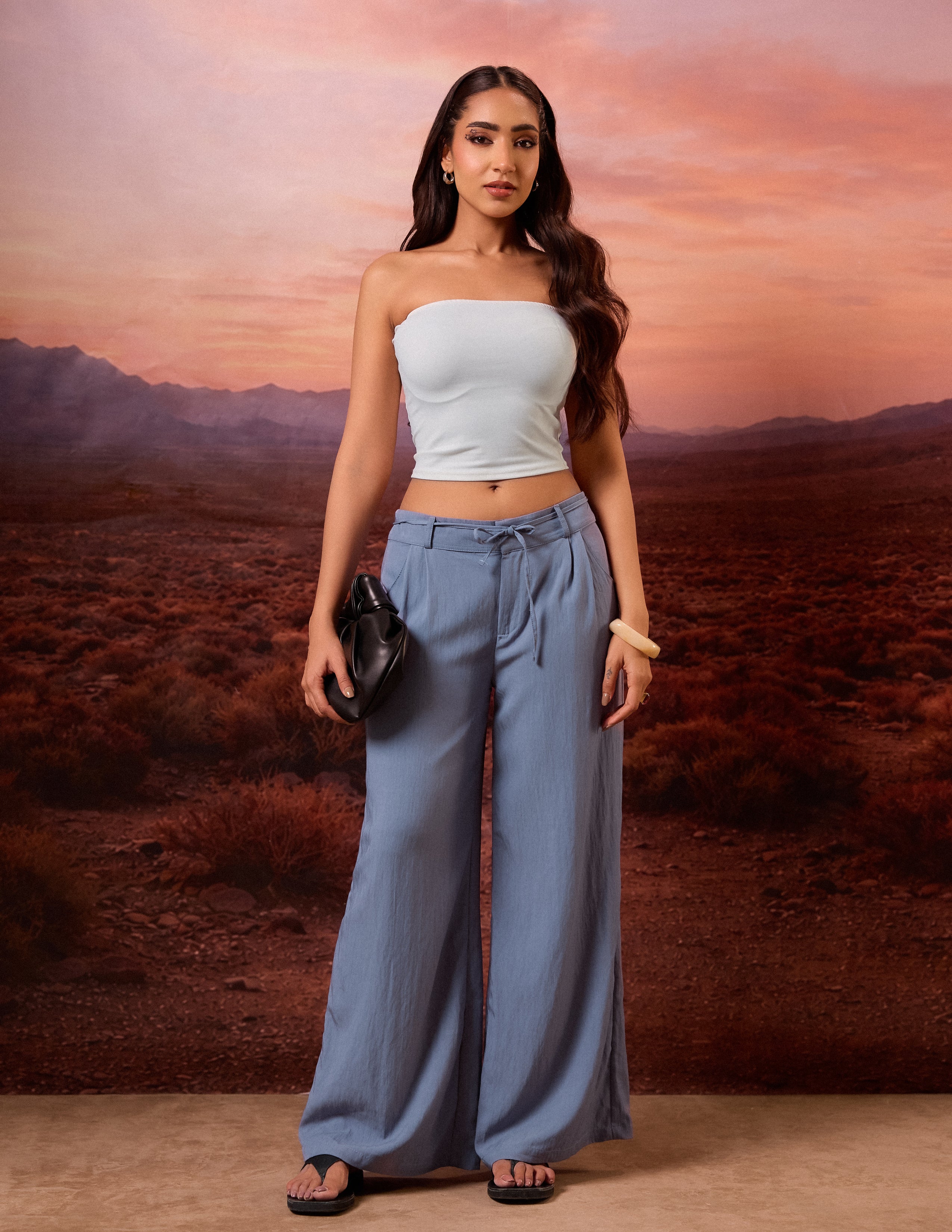 Drawstring Front Pleated Pant