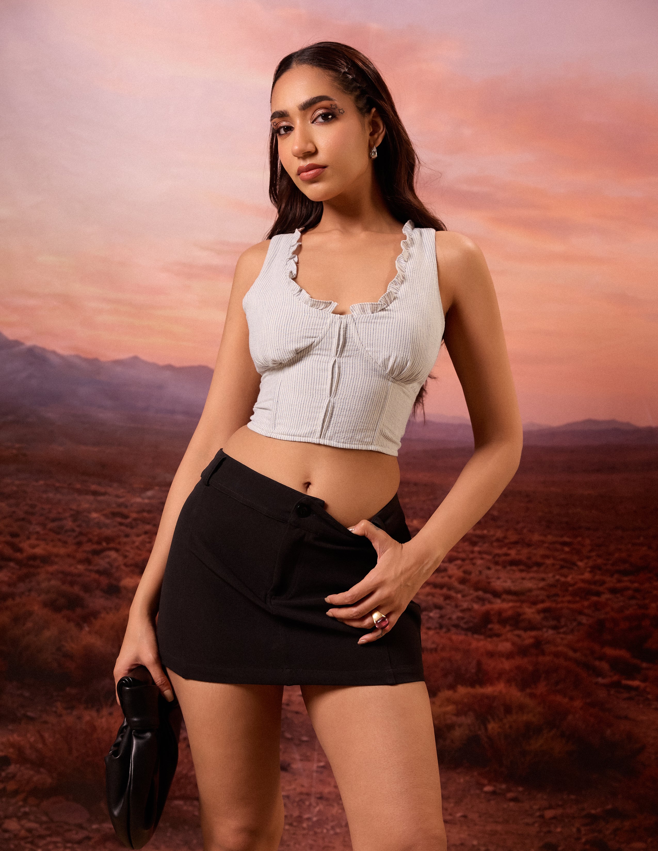 Frill Detailed Back Tie Up Top