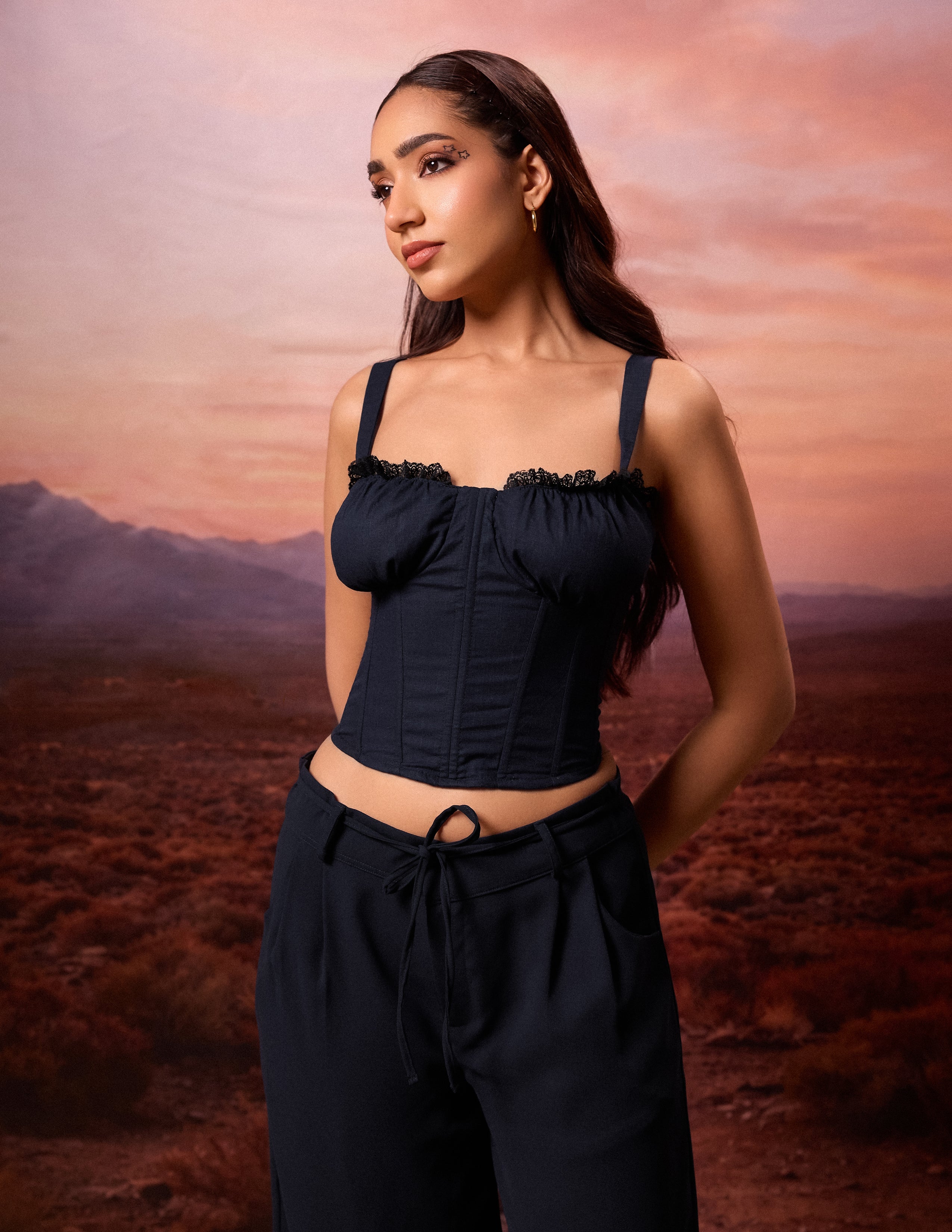 Lace Detailed Bustier Gathering Sleeveless Top