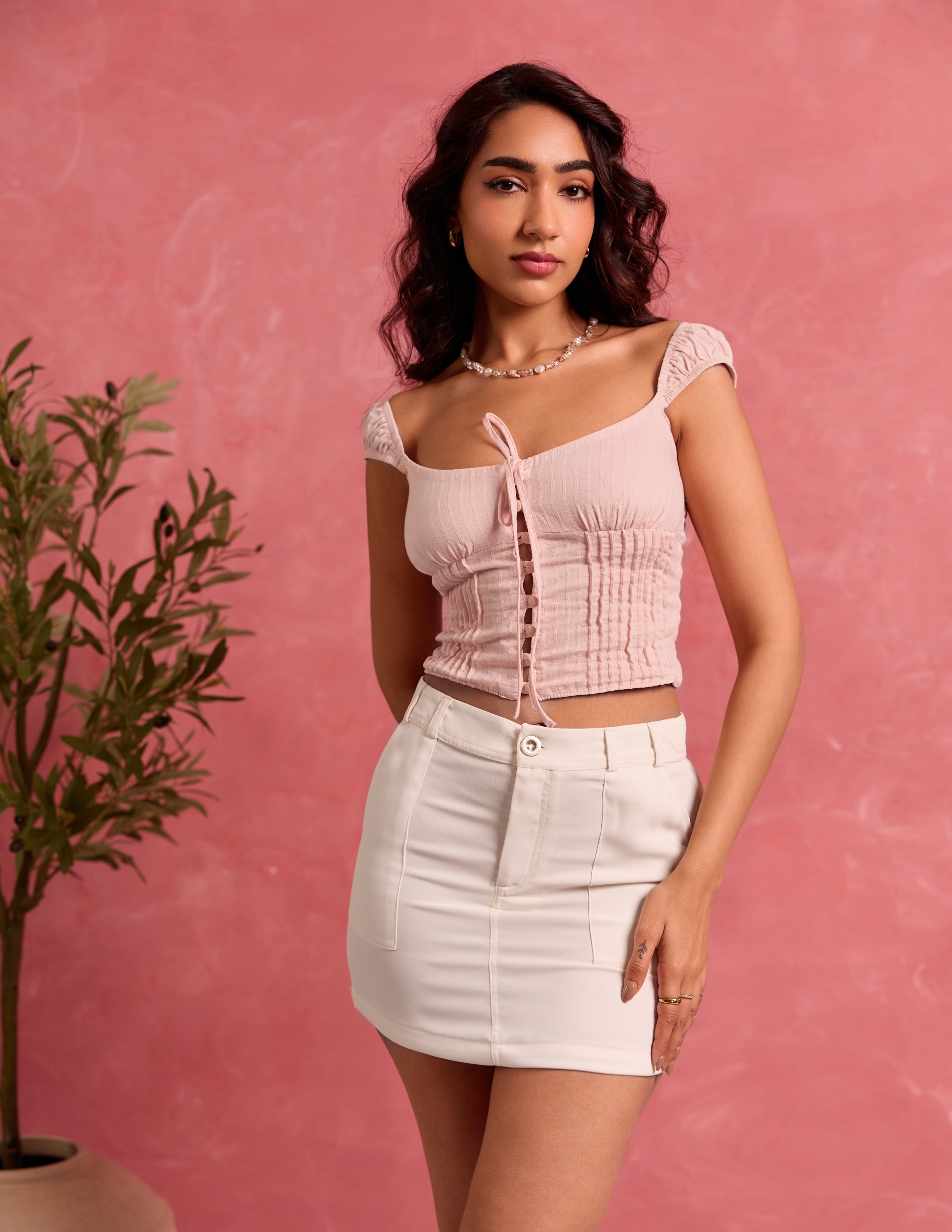 Pintuck Detail Bustier Top