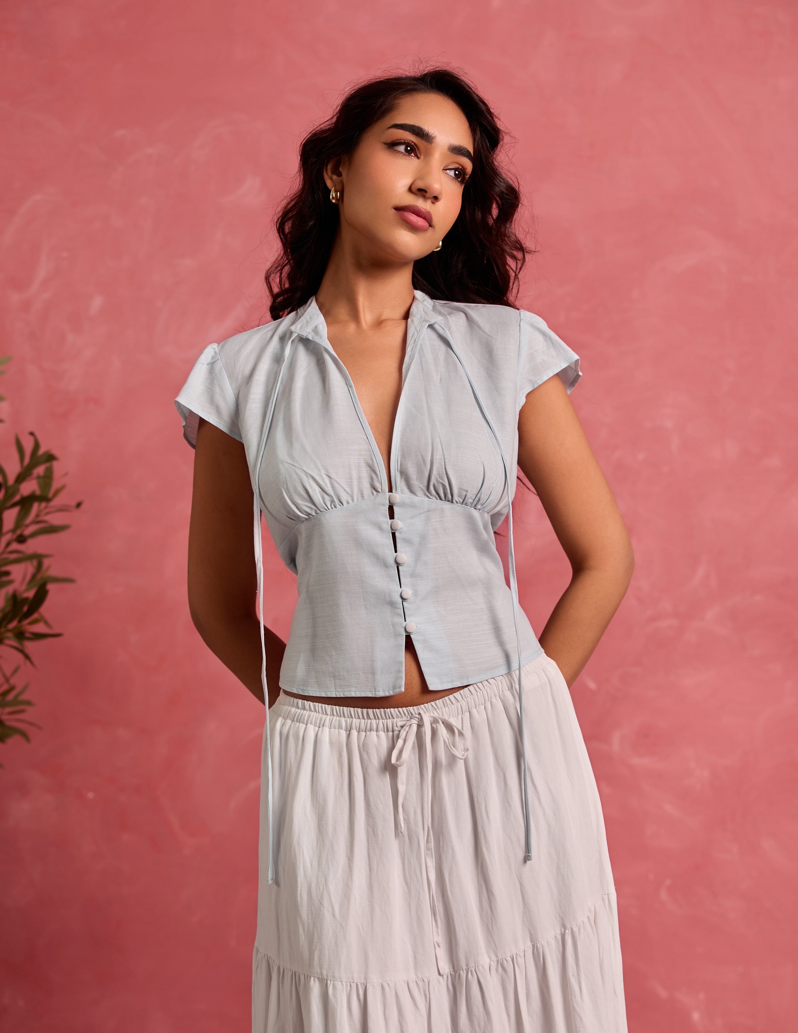 High Neck Tieup Detail Top