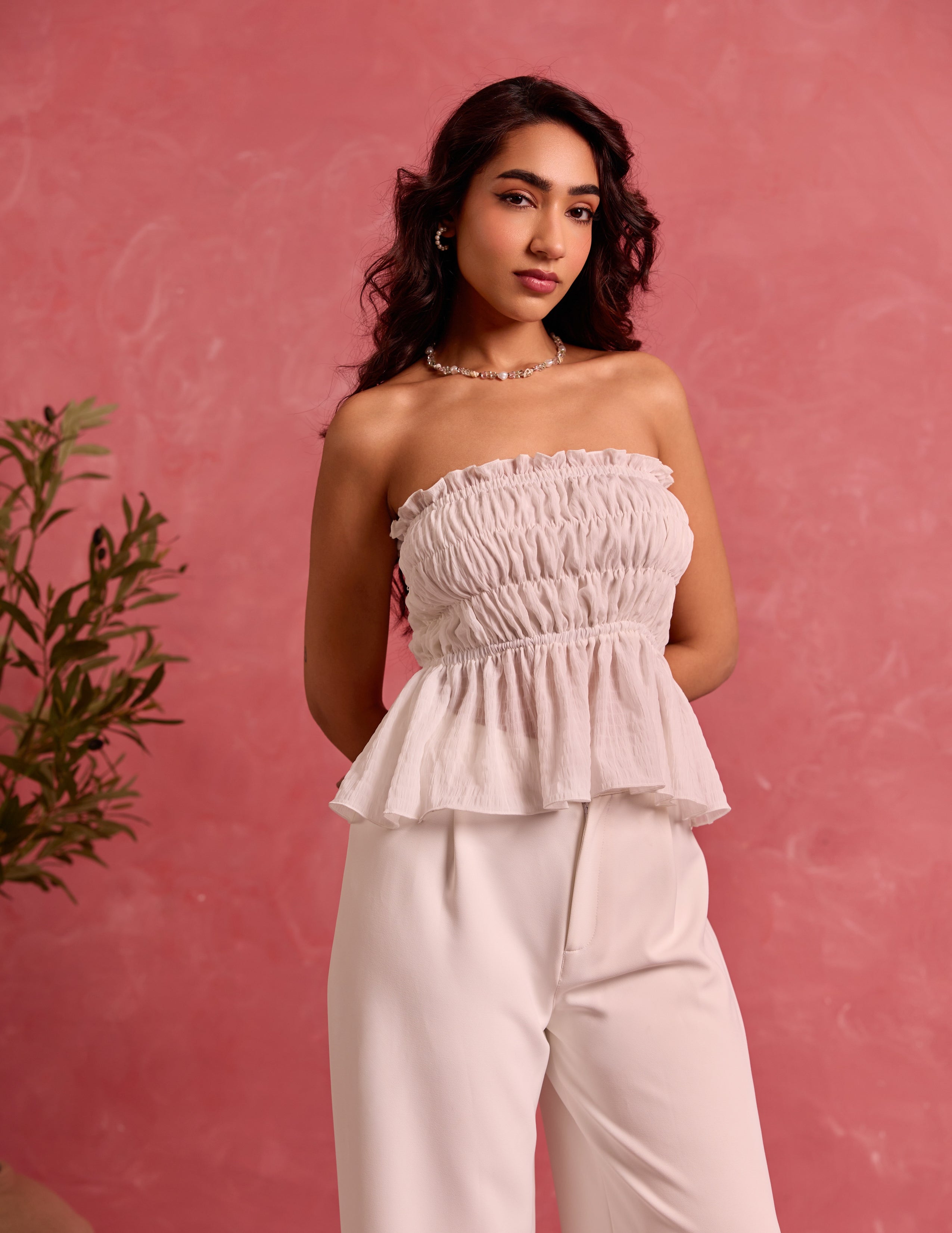 Smocking Detail Tube Top