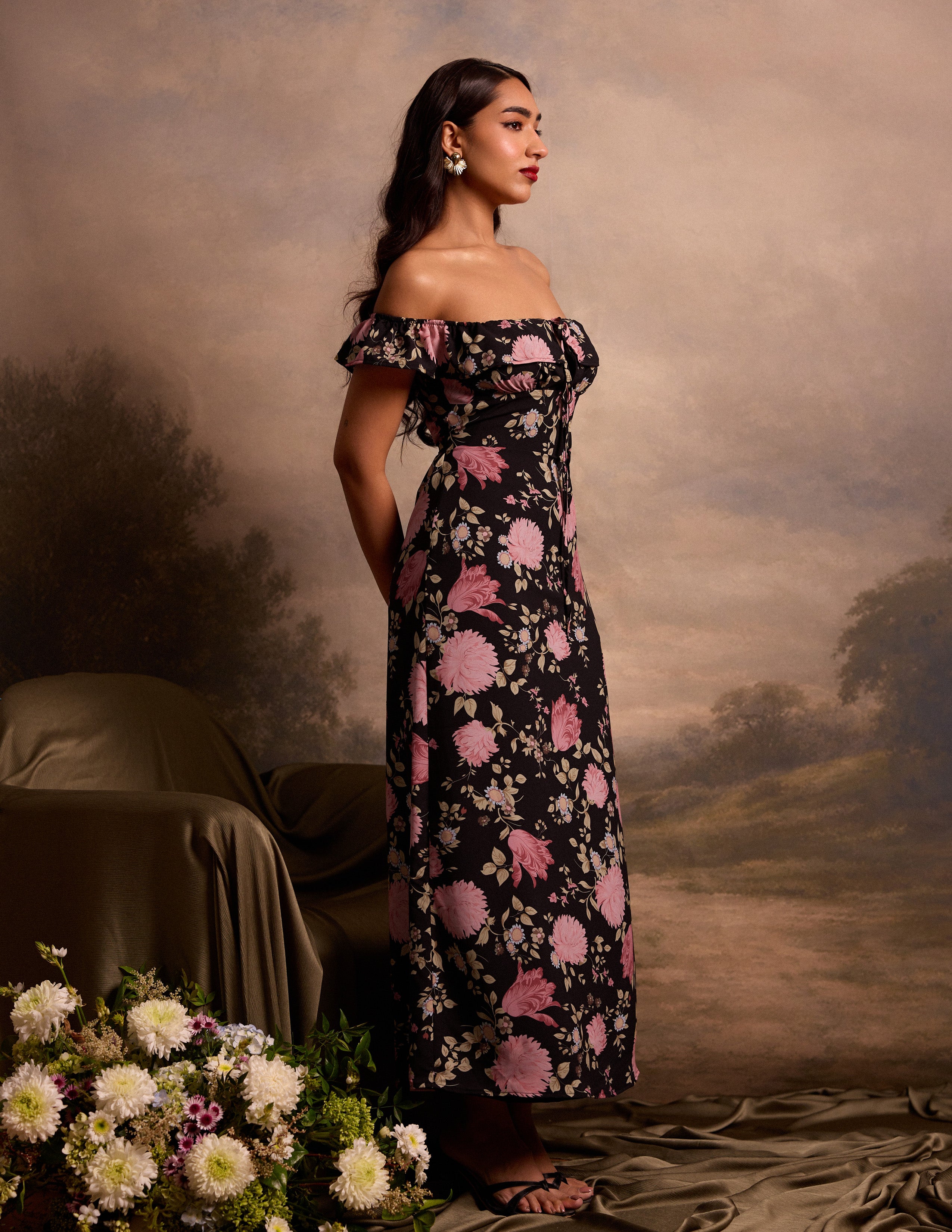 Frill Detail Printed Maxi Dress