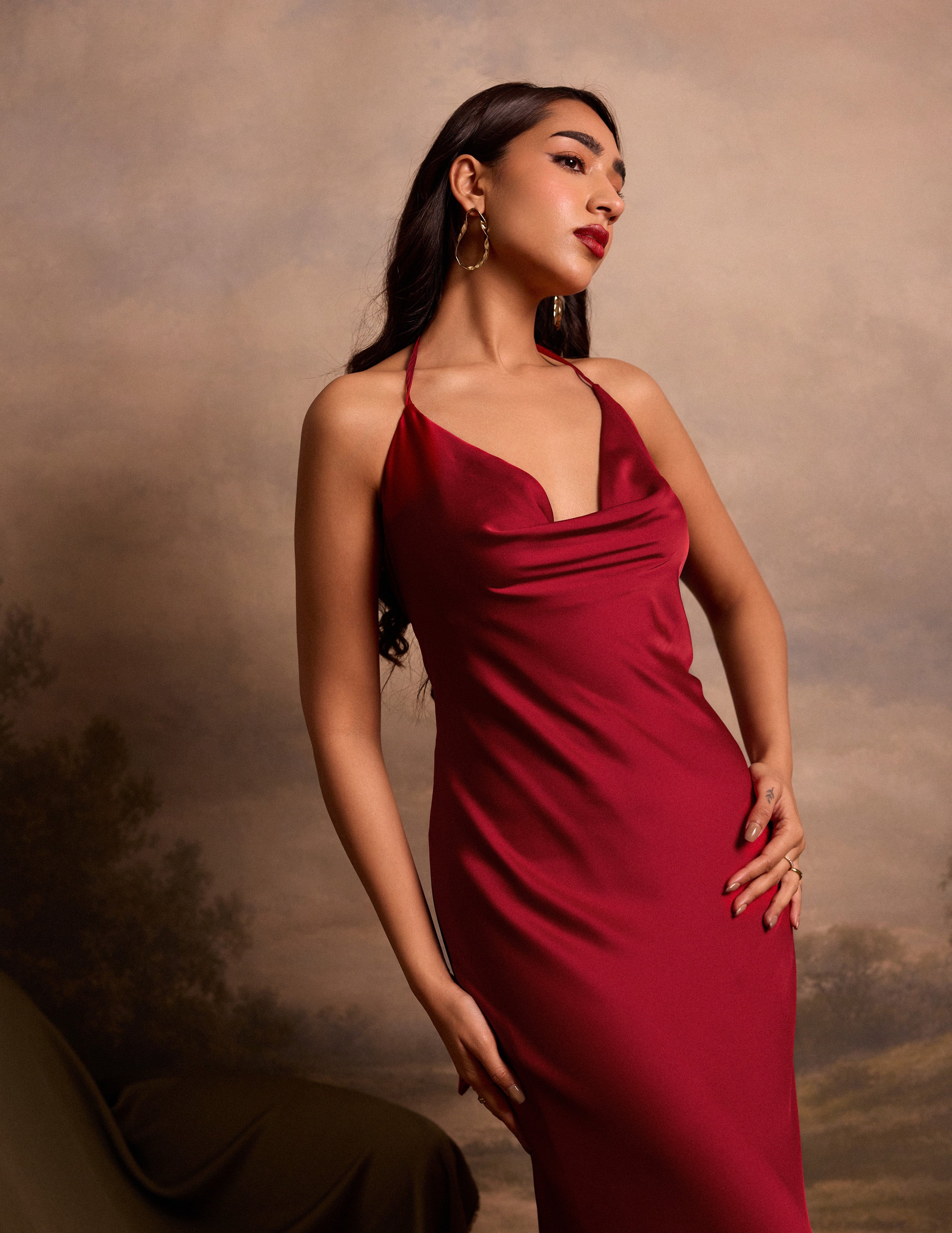 Cowl Neck Satin Dress