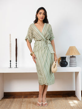 Mock Wrap Midi Dress