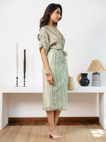 Mock Wrap Midi Dress