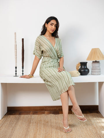 Mock Wrap Midi Dress