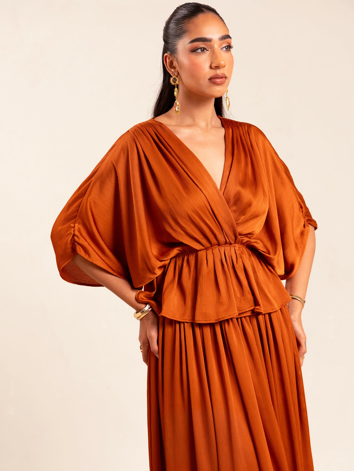 High Waisted Flared Satin Maxi Skirt