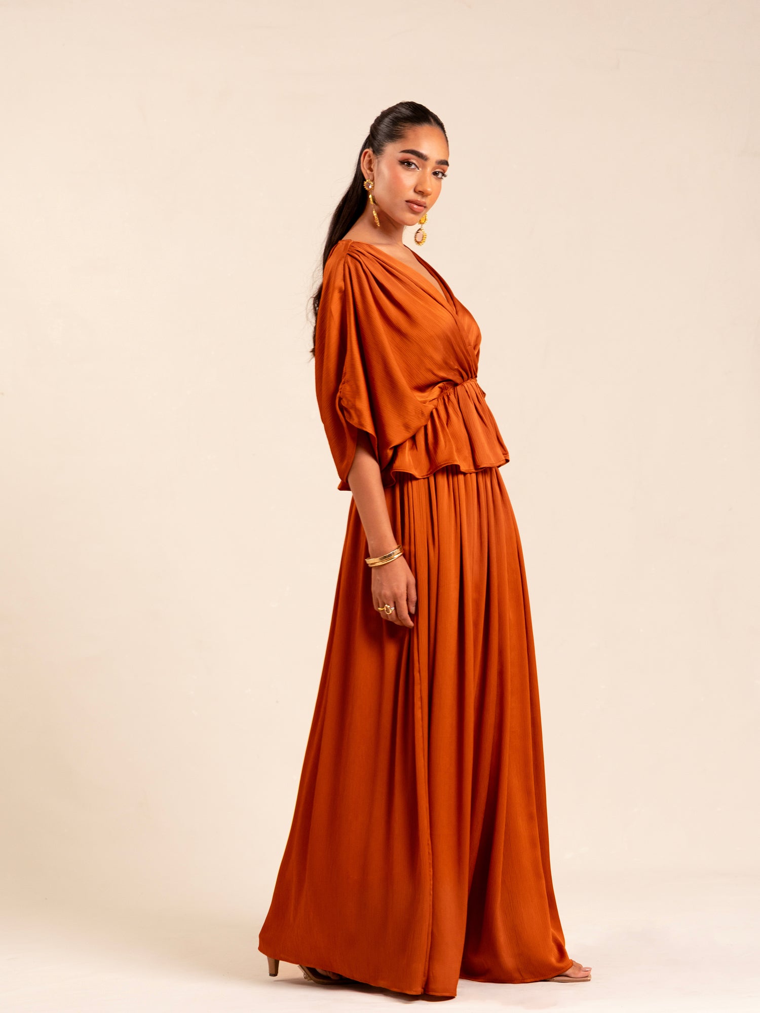 High Waisted Flared Satin Maxi Skirt