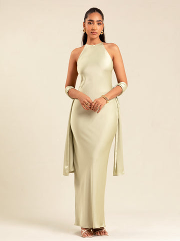 Shawl Detailed Halter Neck Maxi Dress